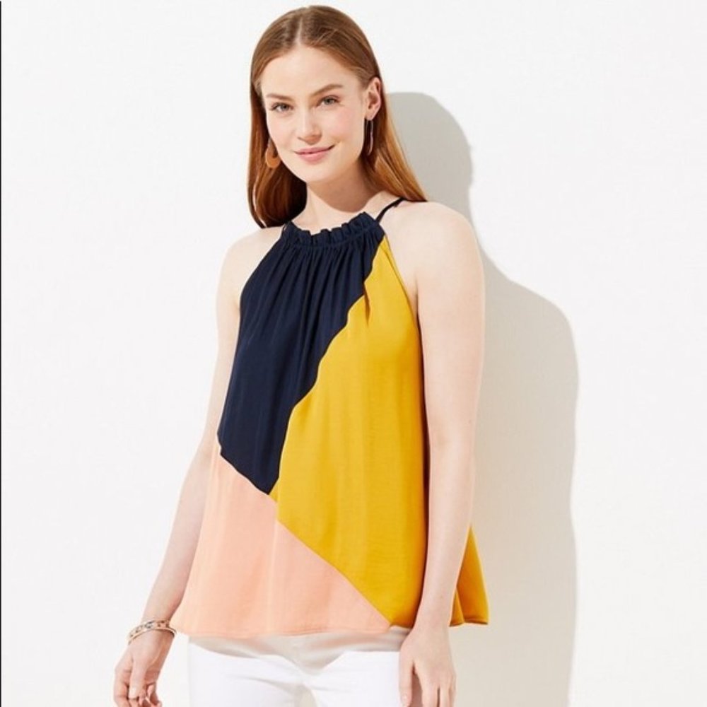 PETITE COLORBLOCK HALTER TOP